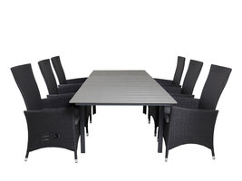 Levels tuinmeubelset tafel 100x160/240cm en 6 stoel Padova zwart, grijs.