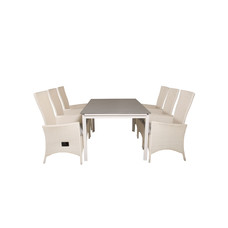 Levels tuinmeubelset tafel 100x160/240cm en 6 stoel Padova wit, grijs.