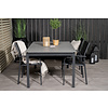 Levels tuinmeubelset tafel 100x160/240cm en 4 stoel Santorini zwart, grijs.