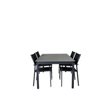 Levels tuinmeubelset tafel 100x160/240cm en 4 stoel Santorini zwart, grijs.