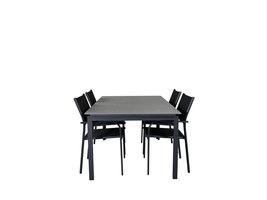 Levels tuinmeubelset tafel 100x160/240cm en 4 stoel Santorini zwart, grijs.