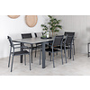 Levels tuinmeubelset tafel 100x160/240cm en 6 stoel Santorini zwart, grijs.