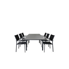 Levels tuinmeubelset tafel 100x160/240cm en 6 stoel Santorini zwart, grijs.