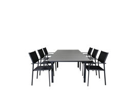 Levels tuinmeubelset tafel 100x160/240cm en 6 stoel Santorini zwart, grijs.