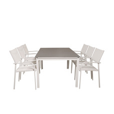 Levels tuinmeubelset tafel 100x160/240cm en 6 stoel Santorini wit, grijs.