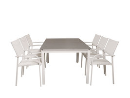 Levels tuinmeubelset tafel 100x160/240cm en 6 stoel Santorini wit, grijs.