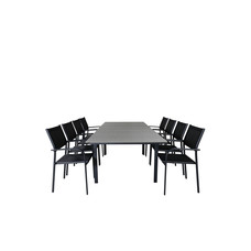 Levels tuinmeubelset tafel 100x160/240cm en 8 stoel Santorini zwart, grijs.