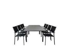 Levels tuinmeubelset tafel 100x160/240cm en 8 stoel Santorini zwart, grijs.