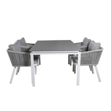 Levels tuinmeubelset tafel 100x160/240cm en 4 stoel Virya wit, grijs.