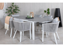 Levels tuinmeubelset tafel 100x160/240cm en 6 stoel Virya wit, grijs.