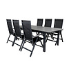 Levels tuinmeubelset tafel 100x229/310cm en 6 stoel Albany zwart, grijs.
