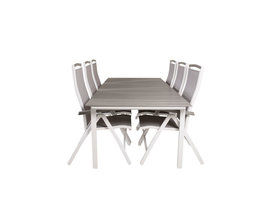 Levels tuinmeubelset tafel 100x229/310cm en 6 stoel 5pos Albany wit, grijs.