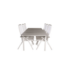 Levels tuinmeubelset tafel 100x229/310cm en 6 stoel 5posalu Albany wit, grijs.