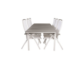 Levels tuinmeubelset tafel 100x229/310cm en 6 stoel 5posalu Albany wit, grijs.