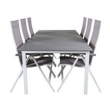 Levels tuinmeubelset tafel 100x229/310cm en 6 stoel L5pos Albany wit, grijs.