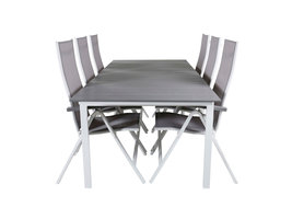 Levels tuinmeubelset tafel 100x229/310cm en 6 stoel L5pos Albany wit, grijs.