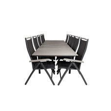 Levels tuinmeubelset tafel 100x229/310cm en 10 stoel Albany zwart, grijs.