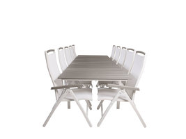 Levels tuinmeubelset tafel 100x229/310cm en 10 stoel Albany wit, grijs.