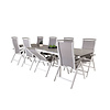 Levels tuinmeubelset tafel 100x229/310cm en 8 stoel 5pos Albany wit, grijs.