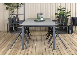 Levels tuinmeubelset tafel 100x229/310cm en 6 stoel Alina zwart, grijs.