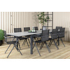 Levels tuinmeubelset tafel 100x229/310cm en 8 stoel Alina zwart, grijs.