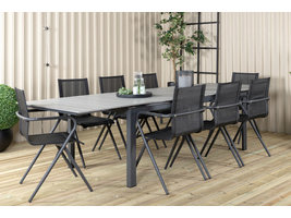 Levels tuinmeubelset tafel 100x229/310cm en 8 stoel Alina zwart, grijs.