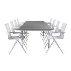 Levels tuinmeubelset tafel 100x229/310cm en 8 stoel Alina wit, grijs.