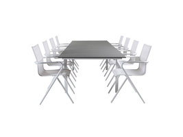 Levels tuinmeubelset tafel 100x229/310cm en 8 stoel Alina wit, grijs.