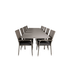 Levels tuinmeubelset tafel 100x229/310cm en 10 stoel Anna grijs.