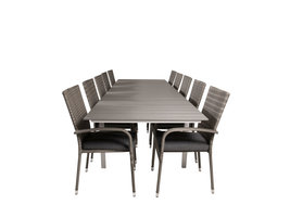 Levels tuinmeubelset tafel 100x229/310cm en 10 stoel Anna grijs.