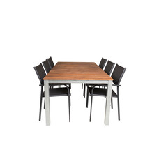 Zenia tuinmeubelset tafel 100x200cm en 6 stoel Santorini zwart, naturel, zilver.