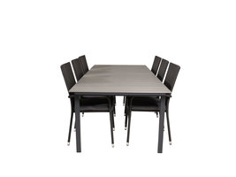 Levels tuinmeubelset tafel 100x229/310cm en 6 stoel Anna zwart, grijs.