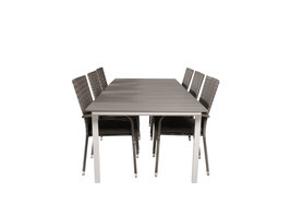 Levels tuinmeubelset tafel 100x229/310cm en 6 stoel Anna grijs.