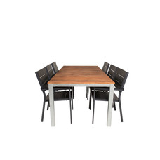 Zenia tuinmeubelset tafel 100x200cm en 6 stoel Levels zwart, naturel, zilver.