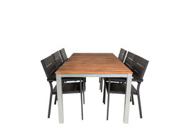 Zenia tuinmeubelset tafel 100x200cm en 6 stoel Levels zwart, naturel, zilver.