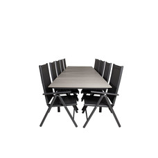 Levels tuinmeubelset tafel 100x229/310cm en 10 stoel Break zwart, grijs.