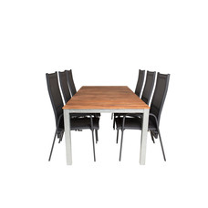 Zenia tuinmeubelset tafel 100x200cm en 6 stoel Copacabana zwart, naturel, zilver.