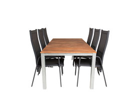 Zenia tuinmeubelset tafel 100x200cm en 6 stoel Copacabana zwart, naturel, zilver.