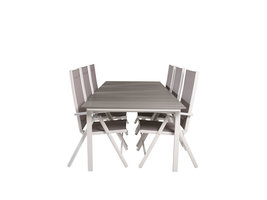 Levels tuinmeubelset tafel 100x229/310cm en 6 stoel Break wit, grijs.