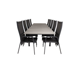 Levels tuinmeubelset tafel 100x229/310cm en 10 stoel Copacabana zwart, grijs.