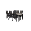 Levels tuinmeubelset tafel 100x229/310cm en 6 stoel Copacabana zwart, grijs.