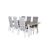 Levels tuinmeubelset tafel 100x229/310cm en 6 stoel Copacabana wit, grijs.
