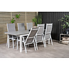 Levels tuinmeubelset tafel 100x229/310cm en 6 stoel Copacabana wit, grijs.