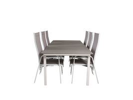 Levels tuinmeubelset tafel 100x229/310cm en 6 stoel Copacabana wit, grijs.