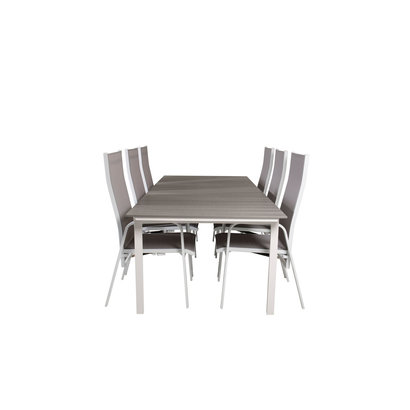 Levels tuinmeubelset tafel 100x229/310cm en 6 stoel Copacabana wit, grijs.