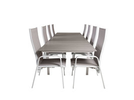 Levels tuinmeubelset tafel 100x229/310cm en 8 stoel Copacabana wit, grijs.