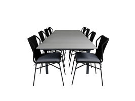 Levels tuinmeubelset tafel 100x229/310cm en 8 stoel Julian zwart, grijs.