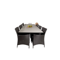 Levels tuinmeubelset tafel 100x229/310cm en 10 stoel Knick zwart, grijs.