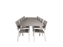 Levels tuinmeubelset tafel 100x229/310cm en 10 stoel Levels wit, grijs.