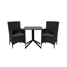Way tuinmeubelset tafel 70x70cm en 2 stoel Malin zwart.